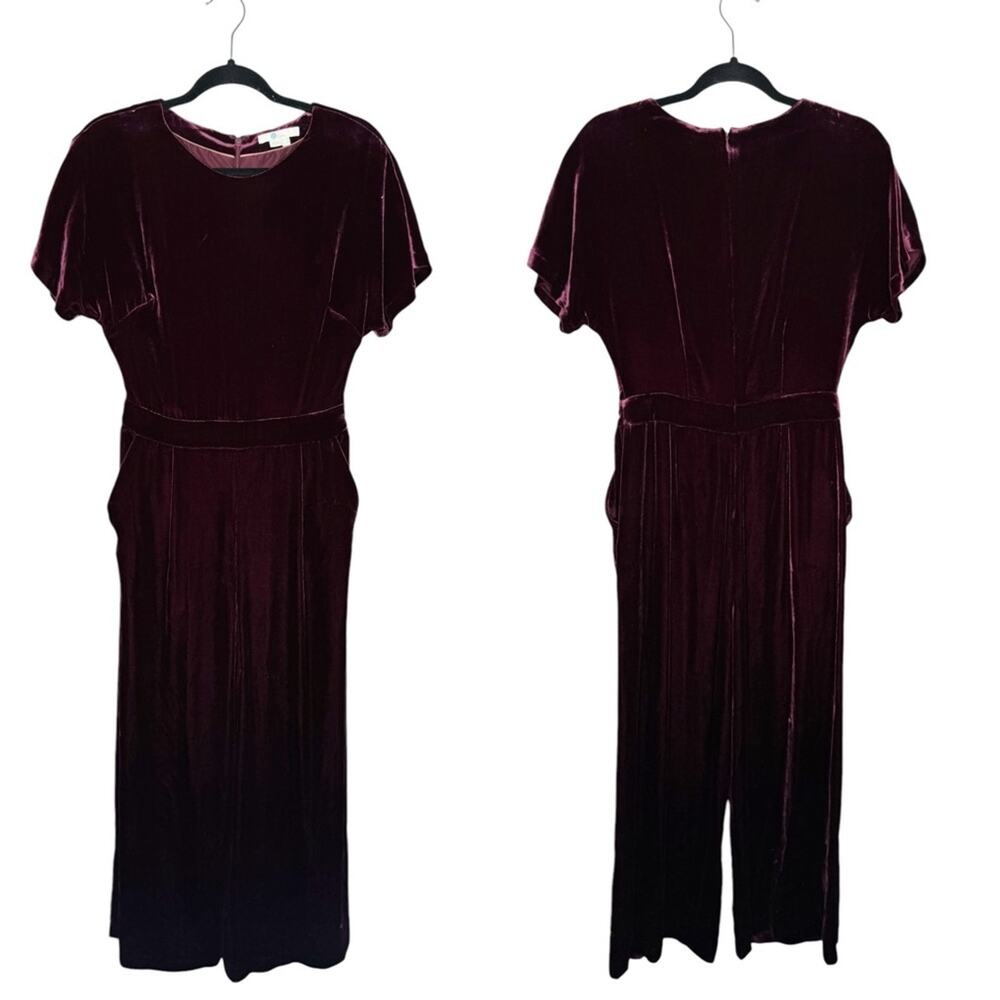 BODEN / Aston maroon burgundy wine velvet velour short sleeve jumpsuit / 4